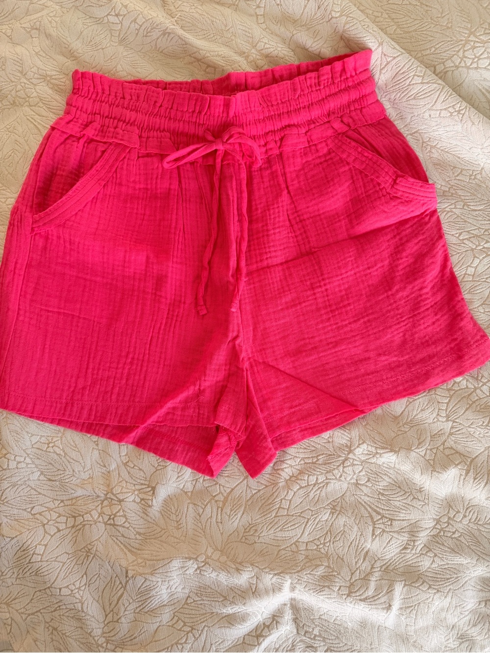 Zenana Outfitters Hot Pink Drawstring High-Waist Shorts